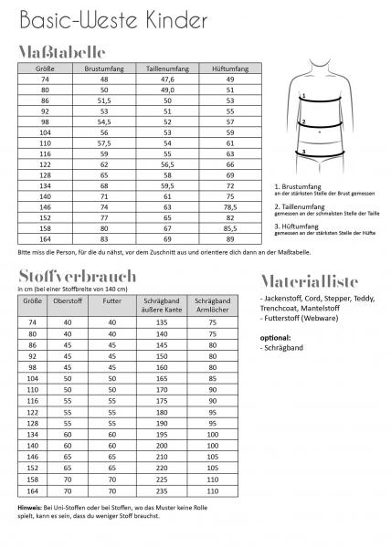 Fadenkäfer Papierschnittmuster Basic-Weste Kinder